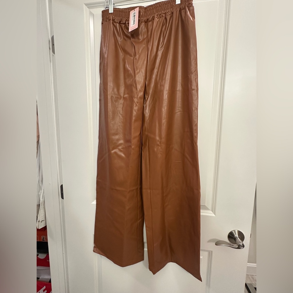 Faux Leather Camel Pants